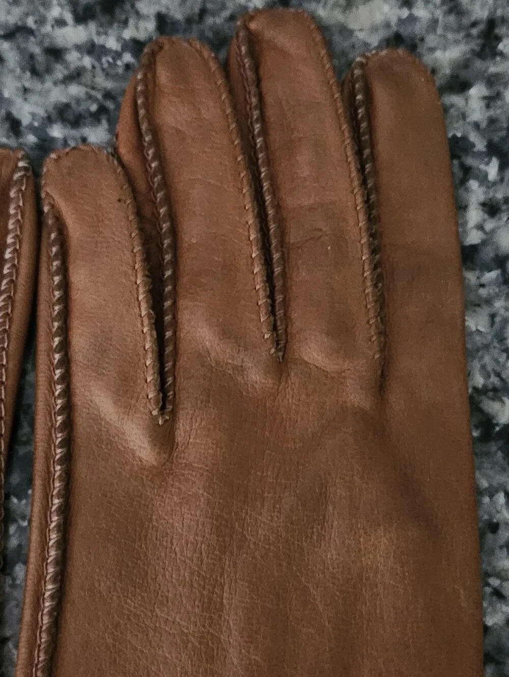 Vtg Stitched Detailing Brown Leather Gloves